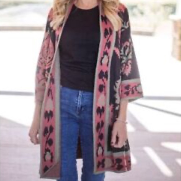 Soft Surroundings Icon Longline Cardigan Sweater PXS 3/4 Sleeve Colorful Art - Picture 3 of 11